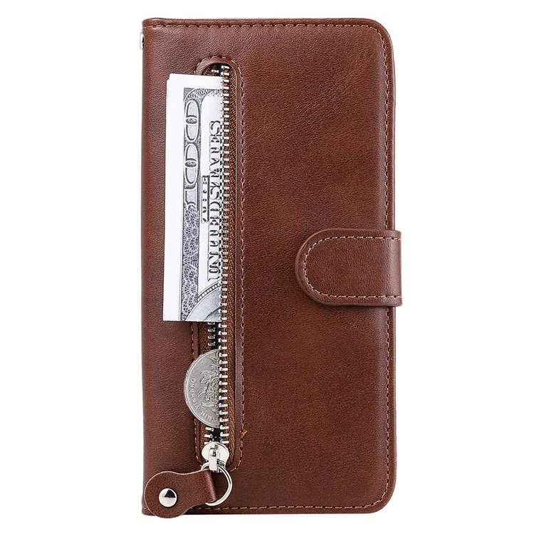 Für Huawei nova 11 SE / nova 12 SE 4G Leder Handy-Hülle Reißverschlusstasche Flip Brieftasche Cover - Braun