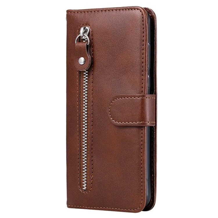 Für Huawei nova 11 SE / nova 12 SE 4G Leder Handy-Hülle Reißverschlusstasche Flip Brieftasche Cover - Braun