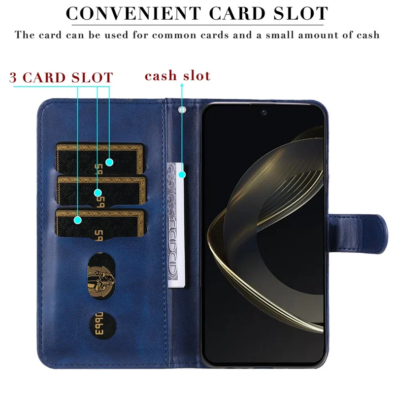 For Huawei nova 11 SE / nova 12 SE 4G Leather Cell Phone Case Zipper Pocket Flip Wallet Cover - Blue