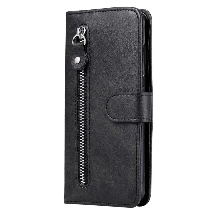 Funda para For Honor Play 50 Plus 5G Textura de Becerro Funda Flip de Cuero Antirayazos Funda de Teléfono con Bolsillo Monedero con Cremallera - Negro