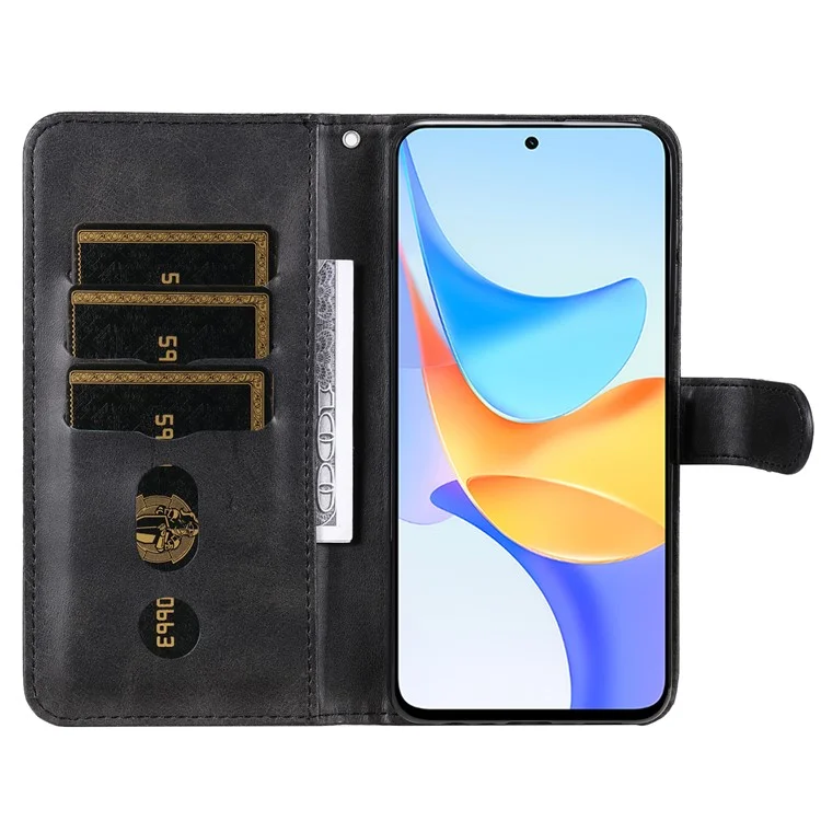 Funda para For Honor Play 50 Plus 5G Textura de Becerro Funda Flip de Cuero Antirayazos Funda de Teléfono con Bolsillo Monedero con Cremallera - Negro