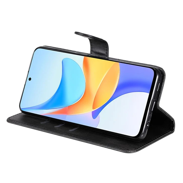 Funda para For Honor Play 50 Plus 5G Textura de Becerro Funda Flip de Cuero Antirayazos Funda de Teléfono con Bolsillo Monedero con Cremallera - Negro