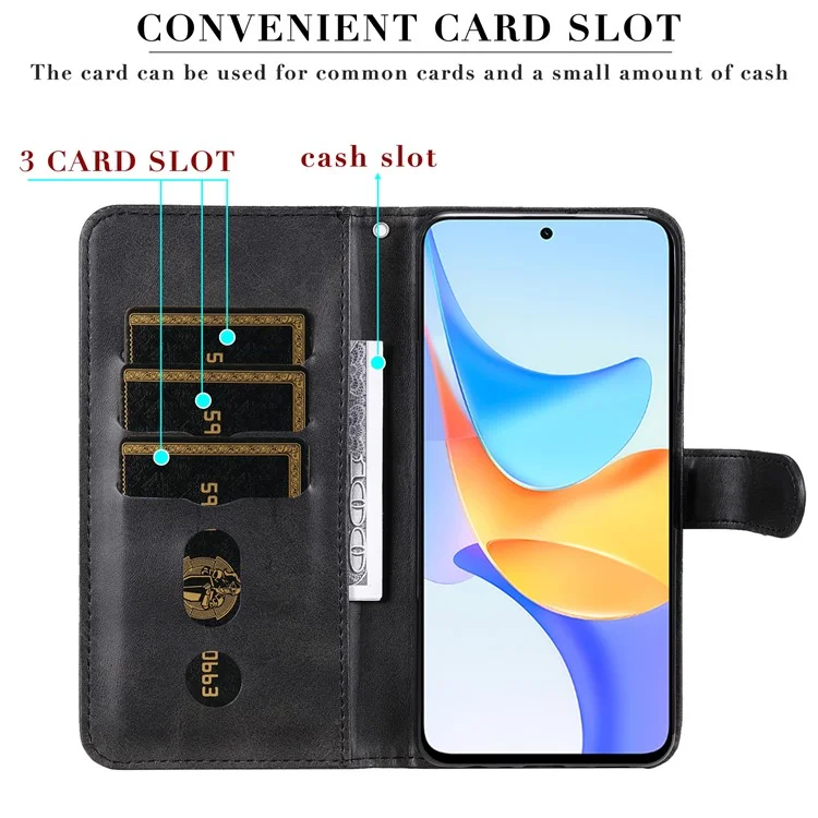 Funda para For Honor Play 50 Plus 5G Textura de Becerro Funda Flip de Cuero Antirayazos Funda de Teléfono con Bolsillo Monedero con Cremallera - Negro