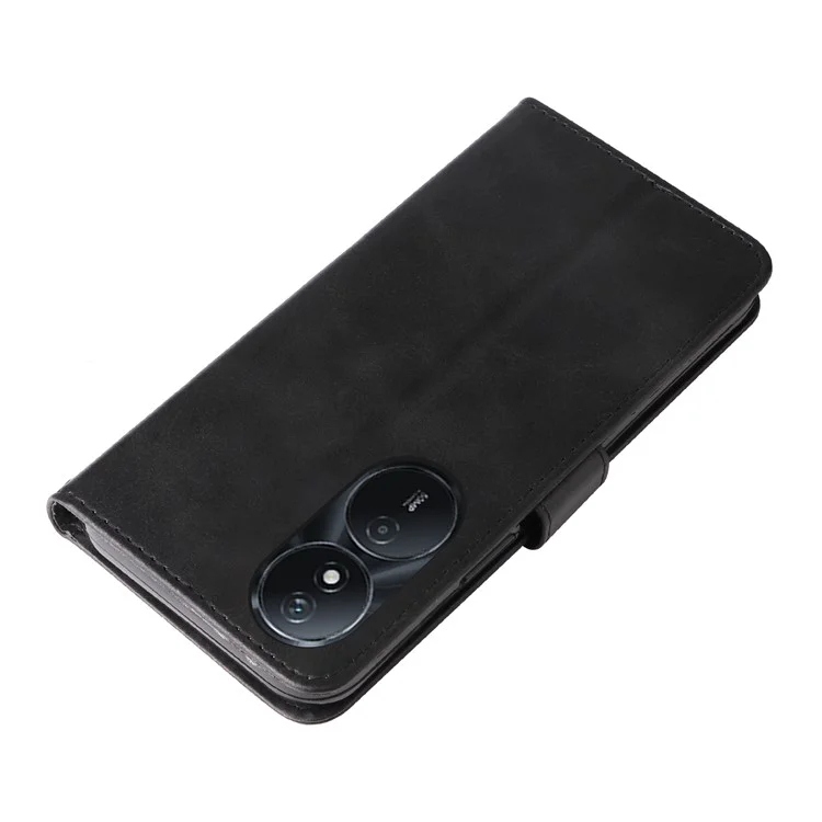 Funda para For Honor Play 50 Plus 5G Textura de Becerro Funda Flip de Cuero Antirayazos Funda de Teléfono con Bolsillo Monedero con Cremallera - Negro