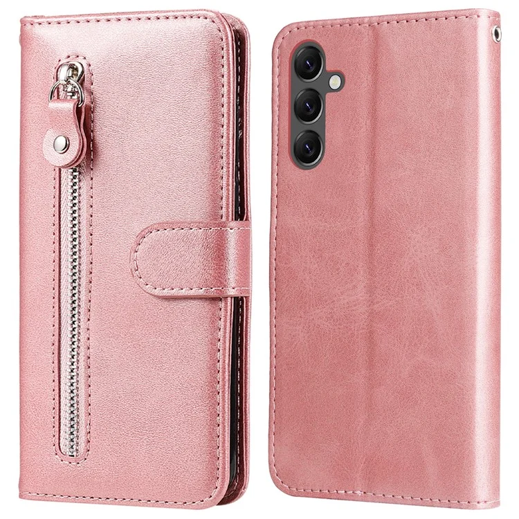 Для Samsung Galaxy A25 5G (Глобальная версия) (161.0 x 76.5 x 8.3 мм) Folio Wallet Case Zipper Pocket PU Leather Phone Cover - Розовый