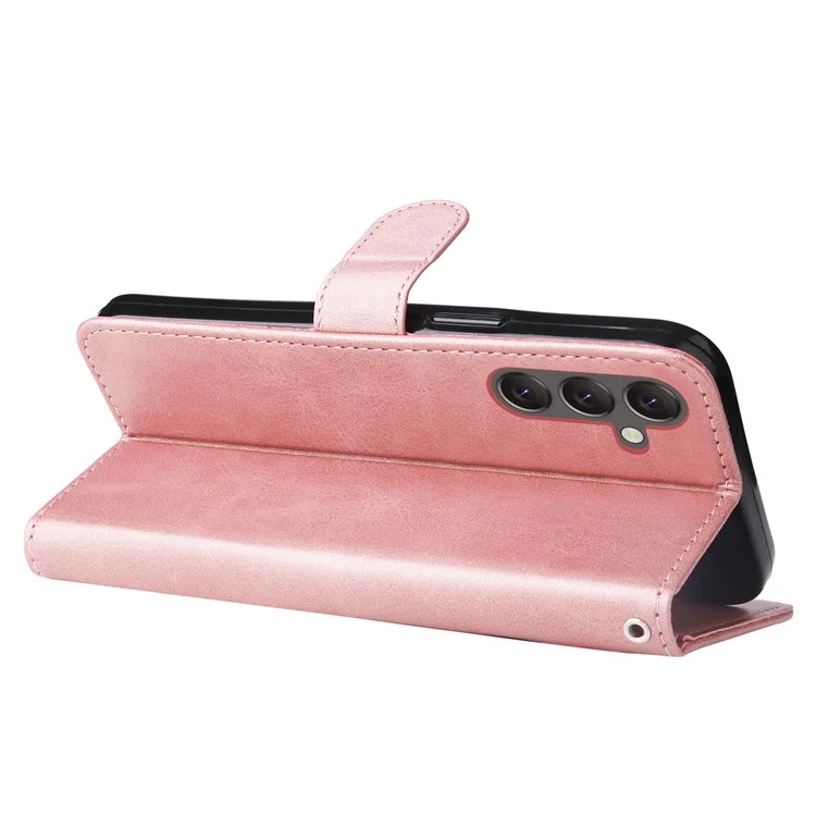 Для Samsung Galaxy A25 5G (Глобальная версия) (161.0 x 76.5 x 8.3 мм) Folio Wallet Case Zipper Pocket PU Leather Phone Cover - Розовый