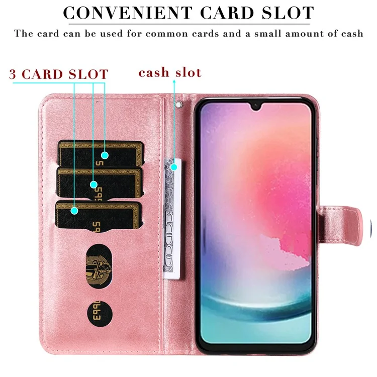 Для Samsung Galaxy A25 5G (Глобальная версия) (161.0 x 76.5 x 8.3 мм) Folio Wallet Case Zipper Pocket PU Leather Phone Cover - Розовый
