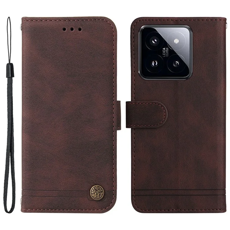 For Xiaomi 14 Pro Leather Wallet Cases Skin Touch Phone Cover Stand with Strap - Brown
