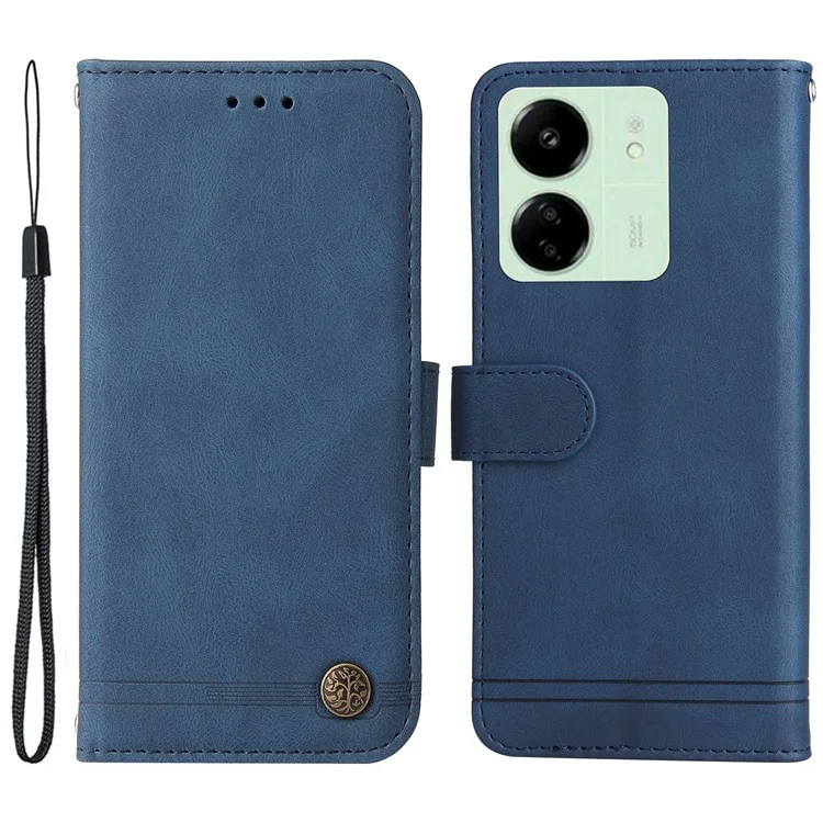 Para Xiaomi Redmi 13C 4G / 5G / 13R 5G / Poco M6 5G / Poco C65 4G Case Skin-Touch Capa de Carteira de Couro PU à Prova de Choque - Azul