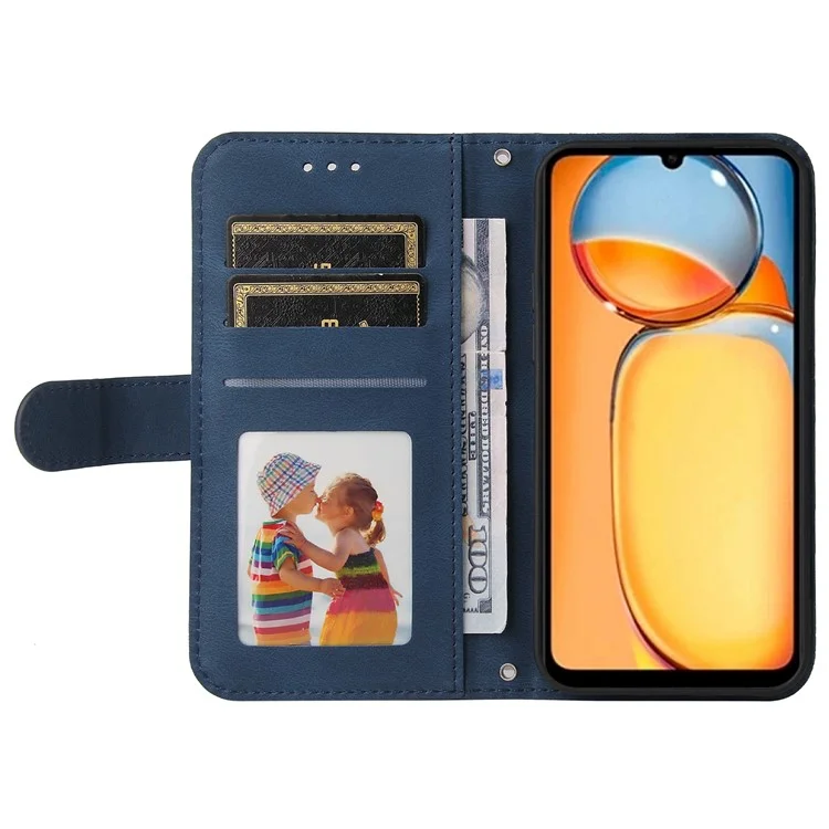Para Xiaomi Redmi 13C 4G / 5G / 13R 5G / Poco M6 5G / Poco C65 4G Case Skin-Touch Capa de Carteira de Couro PU à Prova de Choque - Azul
