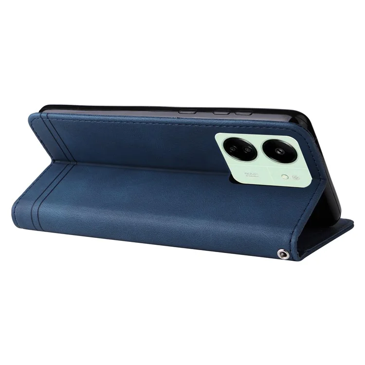 Para Xiaomi Redmi 13C 4G / 5G / 13R 5G / Poco M6 5G / Poco C65 4G Case Skin-Touch Capa de Carteira de Couro PU à Prova de Choque - Azul