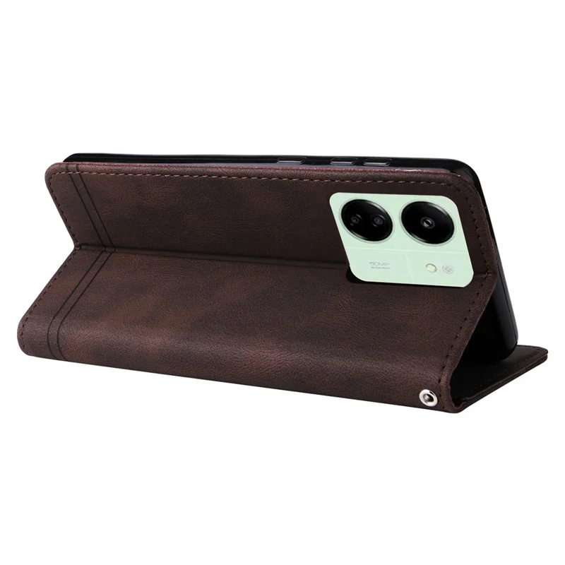 For Xiaomi Redmi 13C 4G / 5G / 13R 5G / Poco M6 5G / Poco C65 4G Leather Wallet Cases Skin Touch Phone Cover Stand with Strap - Brown