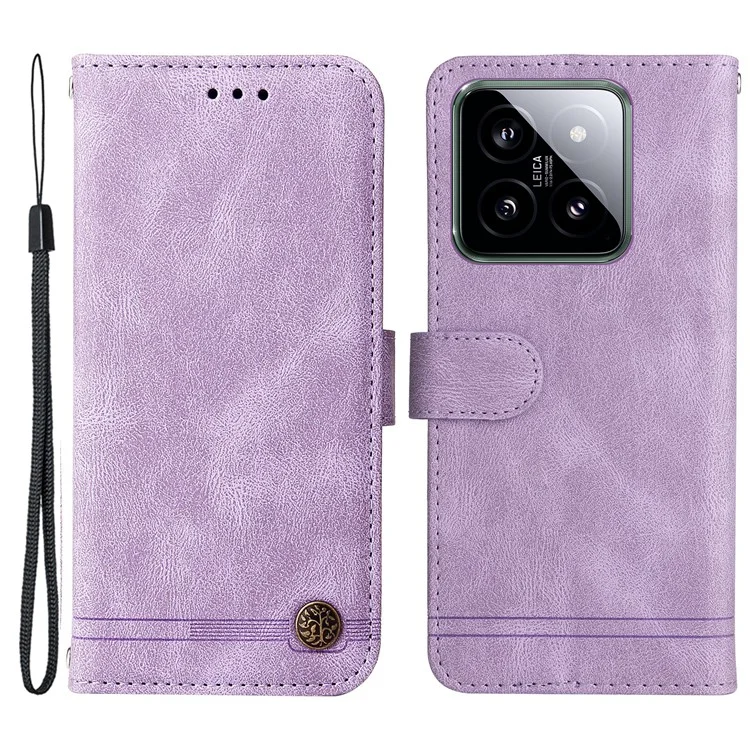 For Xiaomi 14 Leather Wallet Cases Skin Touch Phone Cover Stand with Strap - Purple