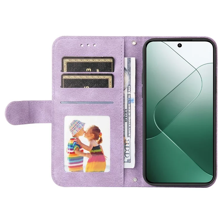 For Xiaomi 14 Leather Wallet Cases Skin Touch Phone Cover Stand with Strap - Purple