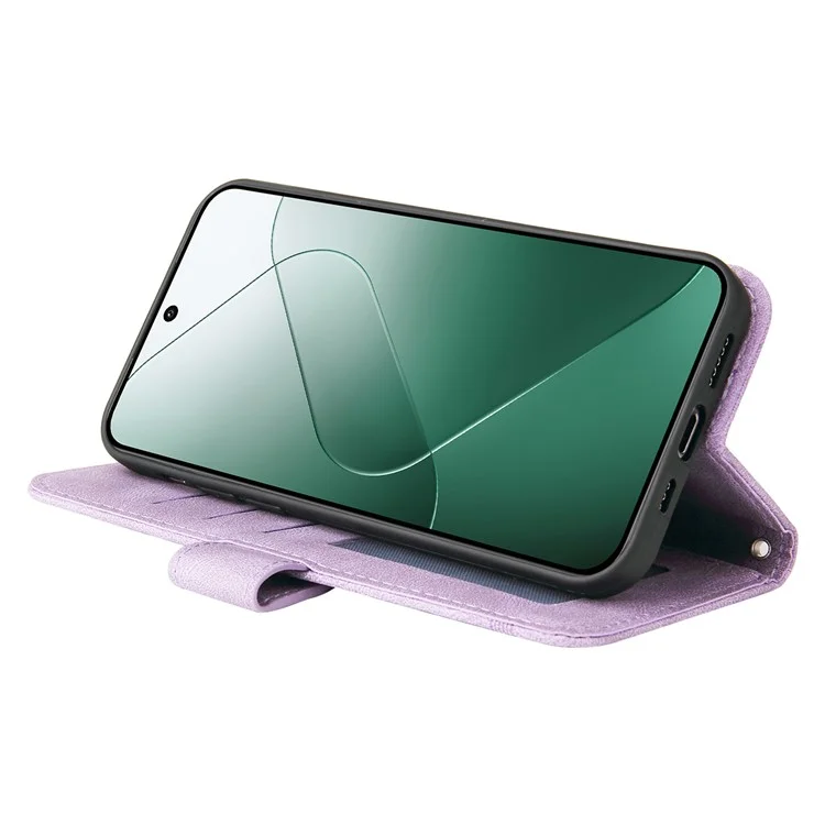 For Xiaomi 14 Leather Wallet Cases Skin Touch Phone Cover Stand with Strap - Purple