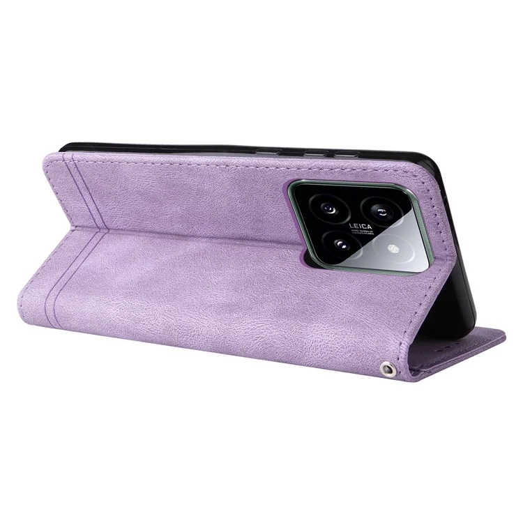 For Xiaomi 14 Leather Wallet Cases Skin Touch Phone Cover Stand with Strap - Purple