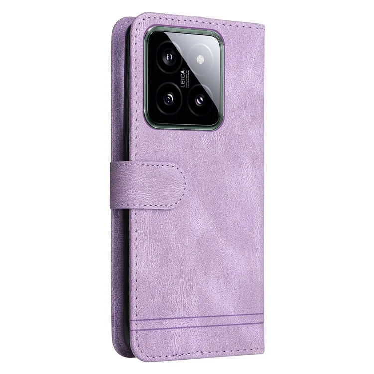 For Xiaomi 14 Leather Wallet Cases Skin Touch Phone Cover Stand with Strap - Purple