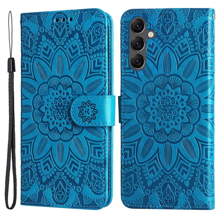 For Samsung Galaxy A25 5G (Global) (161.0 x 76.5 x 8.3mm) Case Leather Wallet Flip Stand Protective Phone Cover - Blue