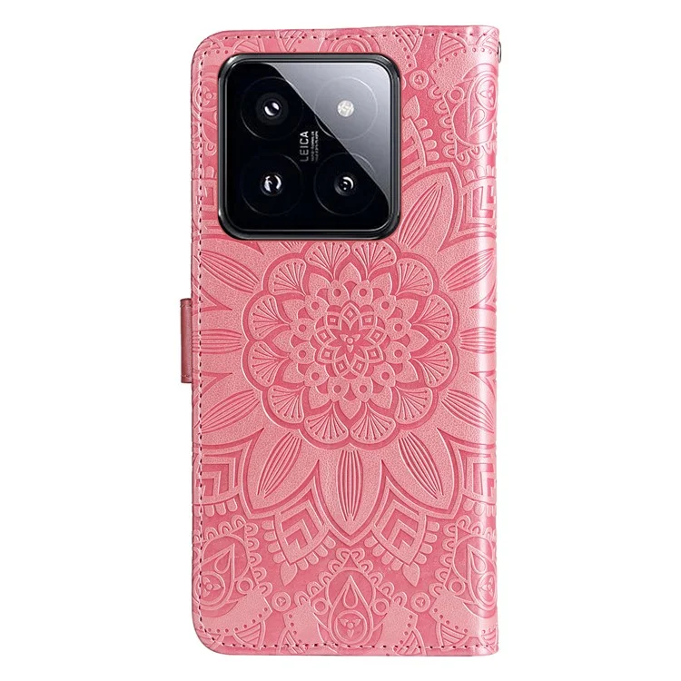 Pour Xiaomi 14 Pro Case Étui en Cuir PU Debout Portefeuille Motif Tournesol Housse de Téléphone - Rose