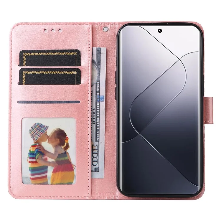 Pour Xiaomi 14 Pro Case Étui en Cuir PU Debout Portefeuille Motif Tournesol Housse de Téléphone - Rose