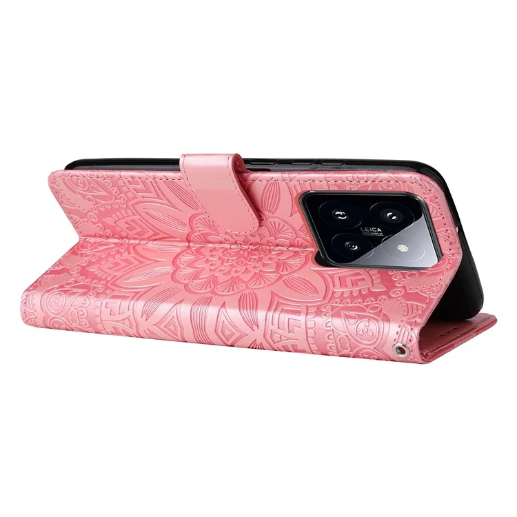 Pour Xiaomi 14 Pro Case Étui en Cuir PU Debout Portefeuille Motif Tournesol Housse de Téléphone - Rose