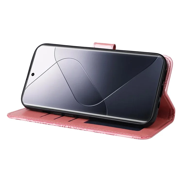 Pour Xiaomi 14 Pro Case Étui en Cuir PU Debout Portefeuille Motif Tournesol Housse de Téléphone - Rose