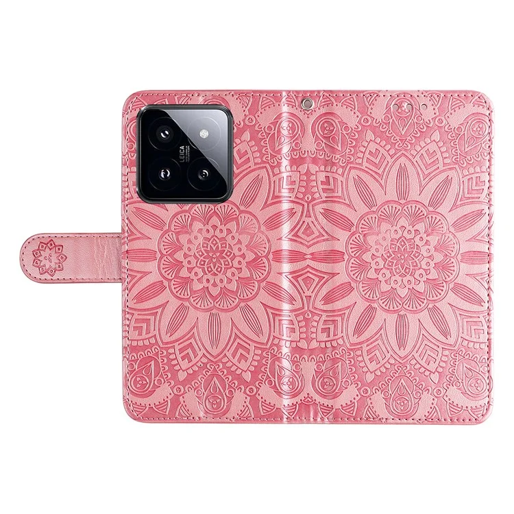 Pour Xiaomi 14 Pro Case Étui en Cuir PU Debout Portefeuille Motif Tournesol Housse de Téléphone - Rose