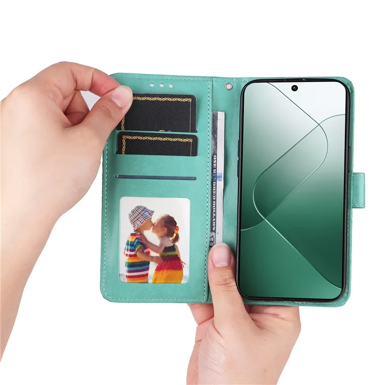Per Xiaomi 14 Case Stand Wallet Shockproof PU Leather Smartphone Cover - Verde