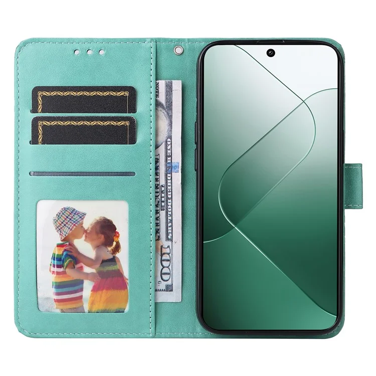 Per Xiaomi 14 Case Stand Wallet Shockproof PU Leather Smartphone Cover - Verde