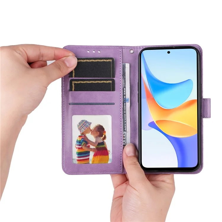 Capa de Couro com Estampa de Girassol Para Honor Play 50 Plus 5G - Roxo 