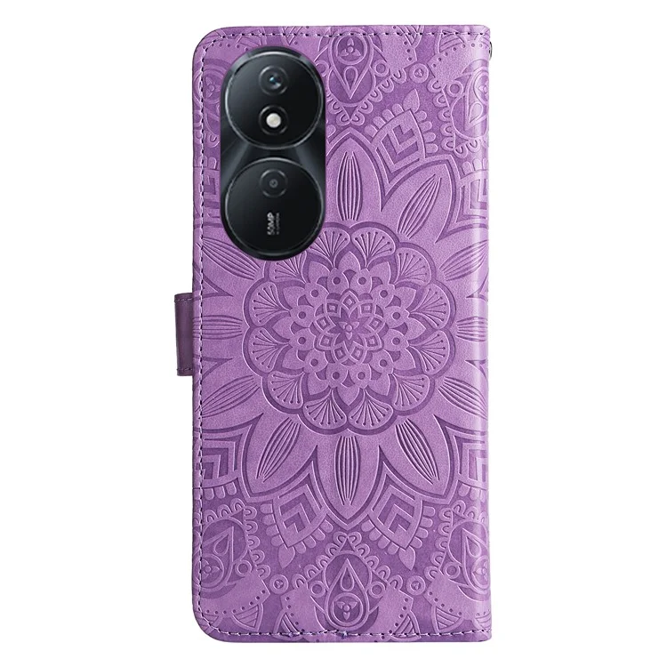 Capa de Couro com Estampa de Girassol Para Honor Play 50 Plus 5G - Roxo 
