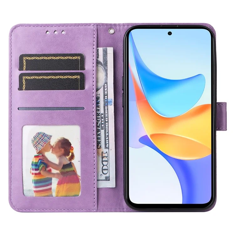 Capa de Couro com Estampa de Girassol Para Honor Play 50 Plus 5G - Roxo 