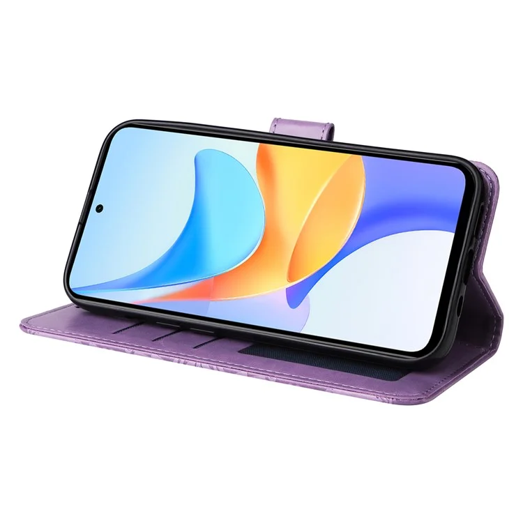 Capa de Couro com Estampa de Girassol Para Honor Play 50 Plus 5G - Roxo 