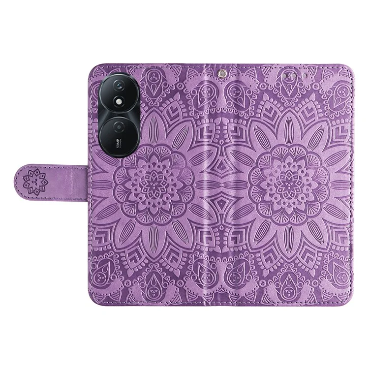 Capa de Couro com Estampa de Girassol Para Honor Play 50 Plus 5G - Roxo 