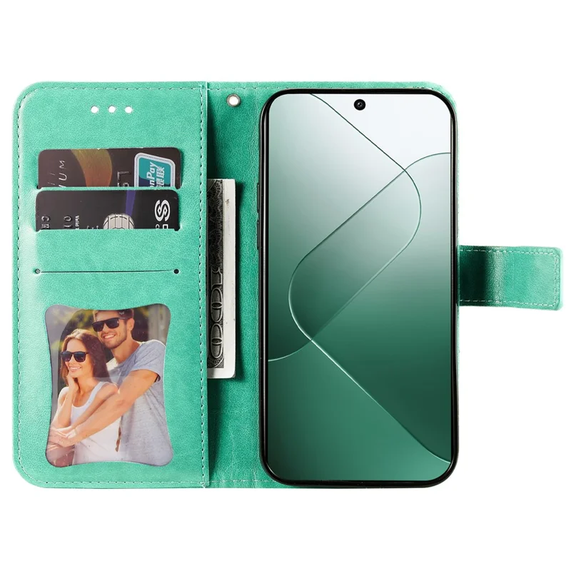Per Xiaomi 14 Case Anti-Fall Portafoglio Custodia per Telefono Custodia in Pelle PU Flip Cover - Verde