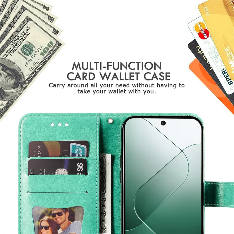 Per Xiaomi 14 Case Anti-Fall Portafoglio Custodia per Telefono Custodia in Pelle PU Flip Cover - Verde