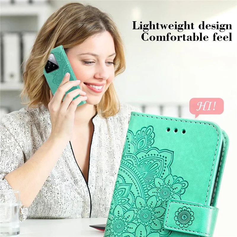 Per Xiaomi 14 Case Anti-Fall Portafoglio Custodia per Telefono Custodia in Pelle PU Flip Cover - Verde
