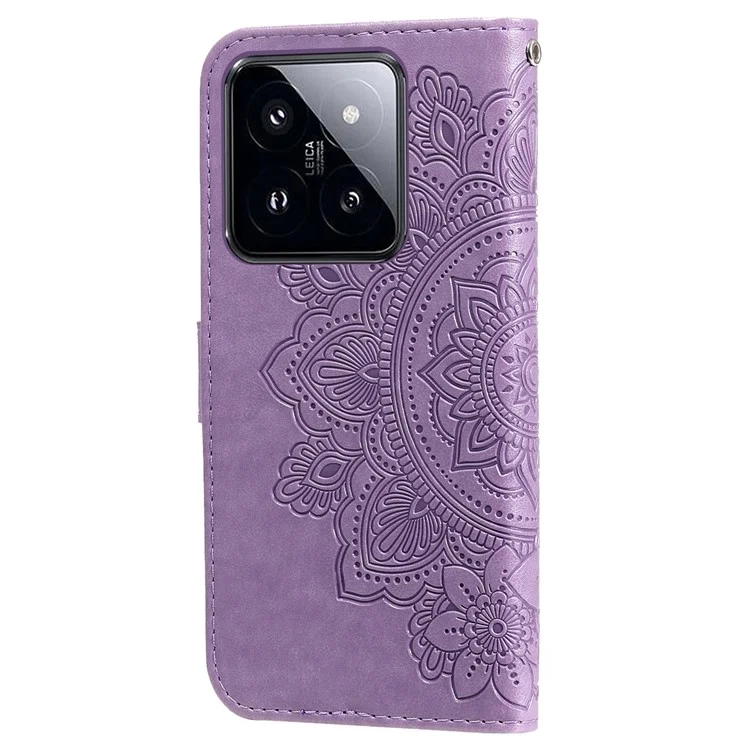 Para Xiaomi 14 Pro Case Protective Wallet Phone Case Imprinted PU Leather Flip Cover - Roxo