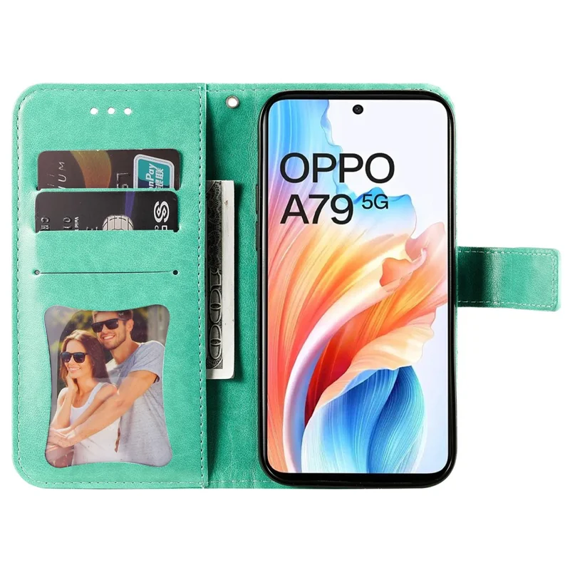 Wallet Phone Case for Oppo A79 5G / A2 5G Case Floral Pattern PU Leather Wallet Stand Phone Cover - Green