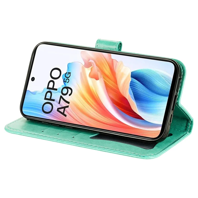 Wallet Phone Case for Oppo A79 5G / A2 5G Case Floral Pattern PU Leather Wallet Stand Phone Cover - Green