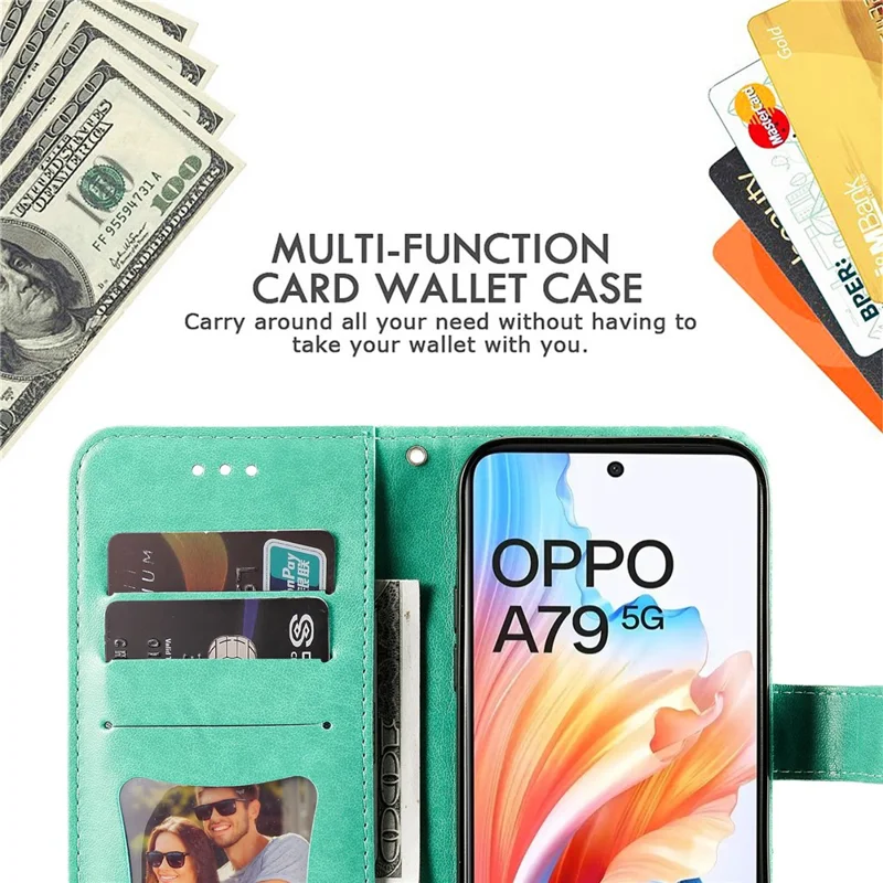 Wallet Phone Case for Oppo A79 5G / A2 5G Case Floral Pattern PU Leather Wallet Stand Phone Cover - Green