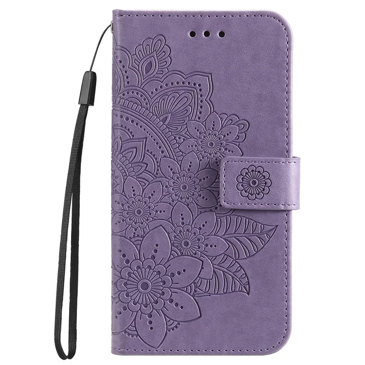 Funda protectora de cartera para Honor Play 50 Plus 5G - Funda de teléfono de cuero sintético con estampado de flores - Púrpura