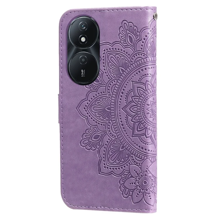 Funda protectora de cartera para Honor Play 50 Plus 5G - Funda de teléfono de cuero sintético con estampado de flores - Púrpura