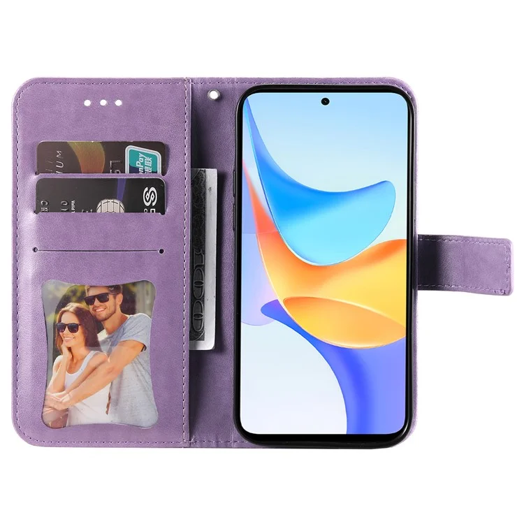 Funda protectora de cartera para Honor Play 50 Plus 5G - Funda de teléfono de cuero sintético con estampado de flores - Púrpura
