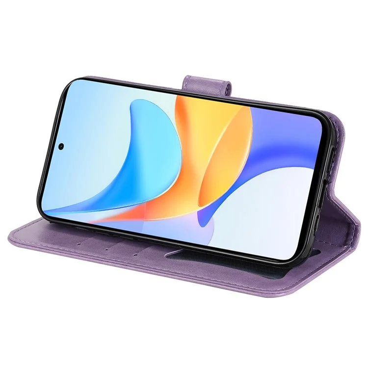 Funda protectora de cartera para Honor Play 50 Plus 5G - Funda de teléfono de cuero sintético con estampado de flores - Púrpura