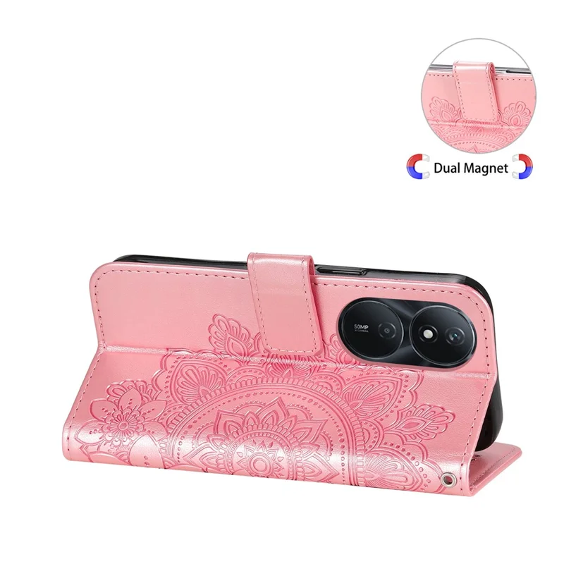 For Honor Play 50 Plus 5G Case Floral Pattern PU Leather Wallet Stand Phone Cover - Pink