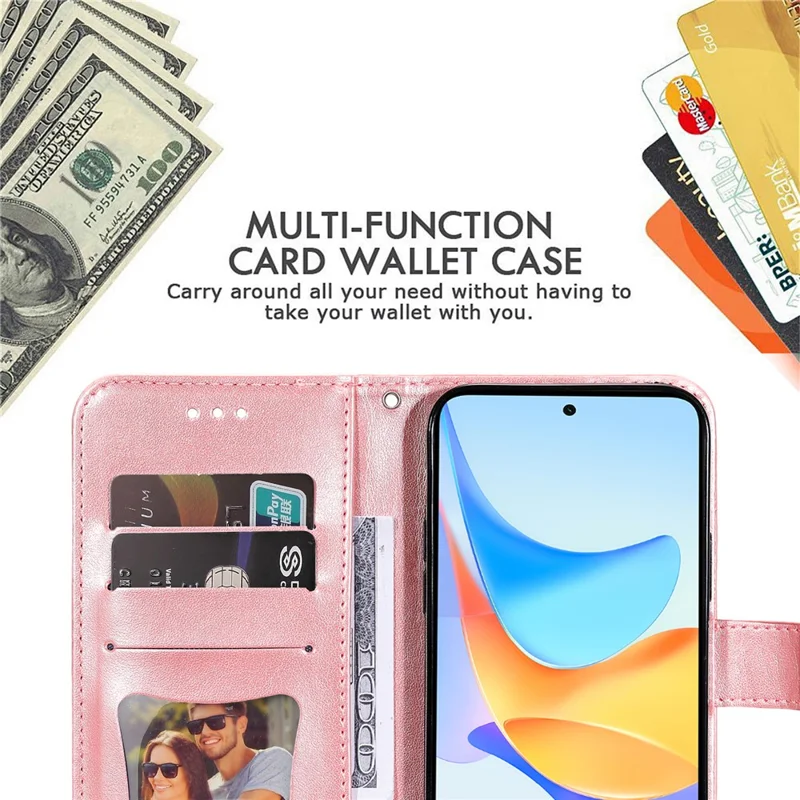 For Honor Play 50 Plus 5G Case Floral Pattern PU Leather Wallet Stand Phone Cover - Pink