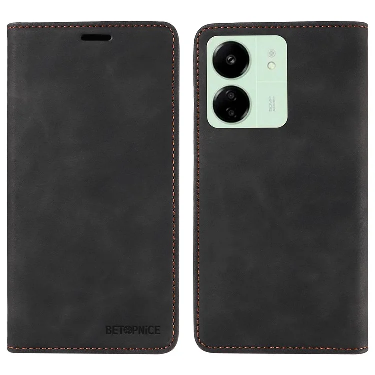 BETOPNICE 003 para Xiaomi Redmi 13C 4G / 5G / 13R 5G / Poco M6 5G / Poco C65 4G Capa Bloqueio RFID Suporte Dobrável - Preto