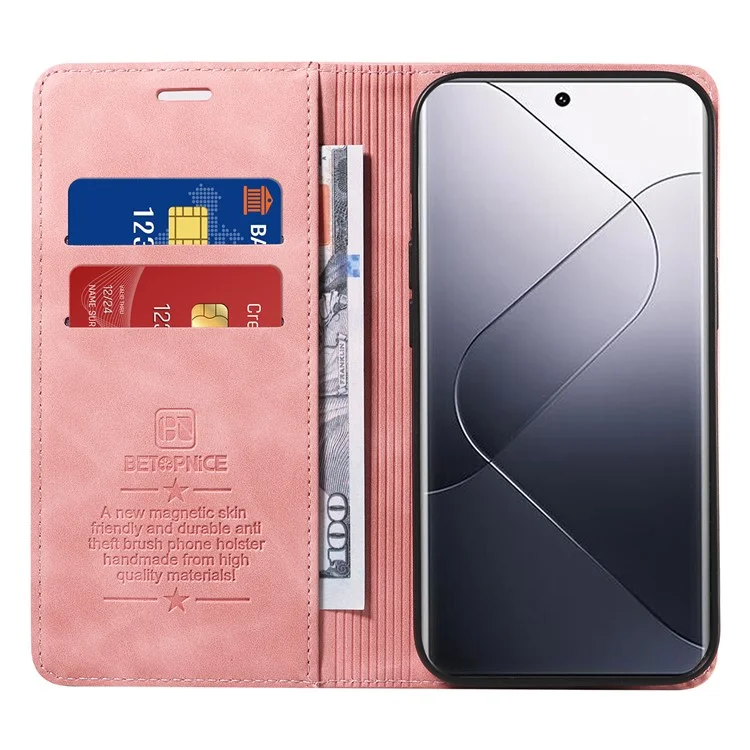 BETOPNICE 003 para Xiaomi 14 Pro Case Bien protegido Cubierta del teléfono con bloqueo RFID y soporte - Rosa
