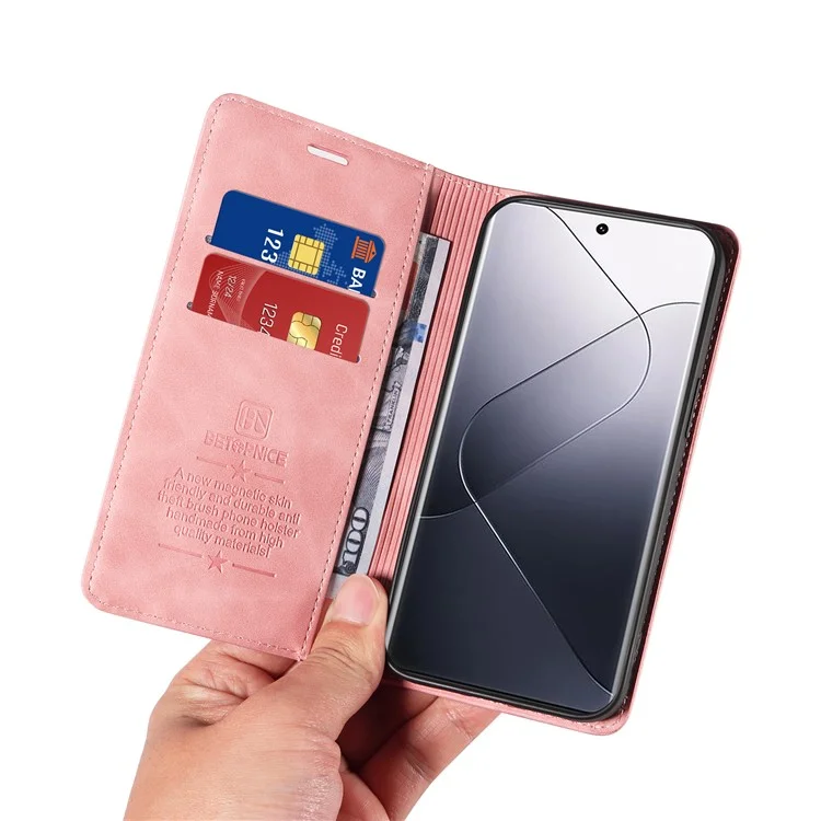 BETOPNICE 003 para Xiaomi 14 Pro Case Bien protegido Cubierta del teléfono con bloqueo RFID y soporte - Rosa